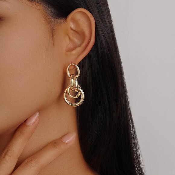 Women's Chunky Knot Gold Lightweight Trendy Jewelry Earrings 14k Gold Plated - Picture 4 of 4